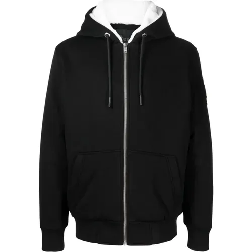 Logo-Plaque Zip-Up Hooded Sweater , male, Sizes: XL, L - Moose Knuckles - Modalova