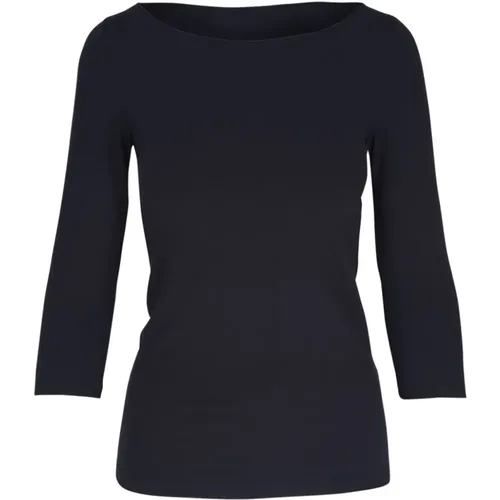 Blau Rundhals Langarm T-shirt , Damen, Größe: L - majestic filatures - Modalova