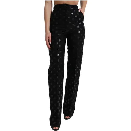 Logo High Waist Straight Pants - Dolce & Gabbana - Modalova