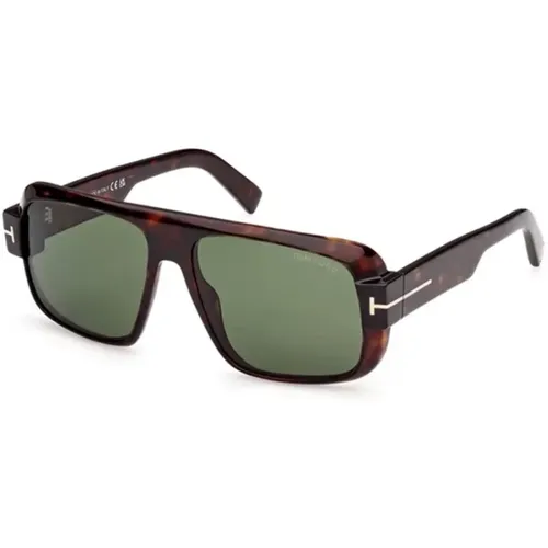 Klassische Sonnenbrille Grüne Gläser Dunkles Havana - Tom Ford - Modalova