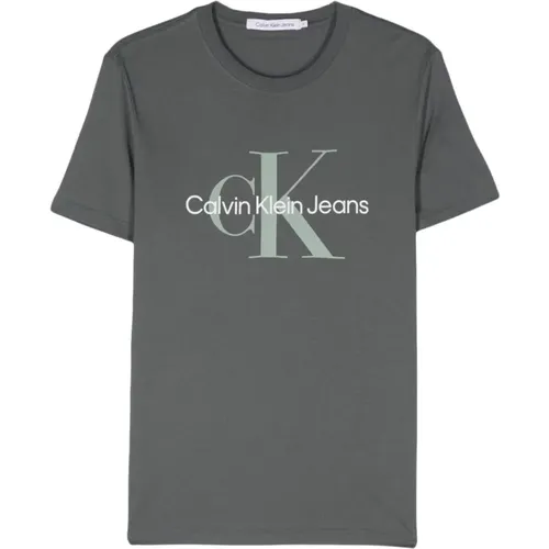 Graue T-Shirts und Polos , Herren, Größe: M - Calvin Klein Jeans - Modalova