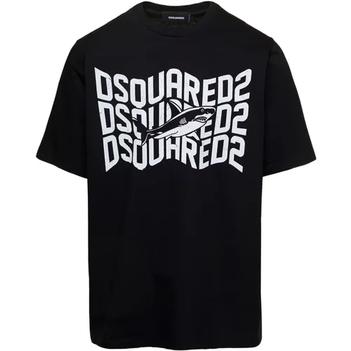 Shark Logo Print T-shirt , male, Sizes: S, M - Dsquared2 - Modalova