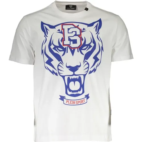 Weißes T-Shirt mit Druck und Logo , Herren, Größe: 2XL - Plein Sport - Modalova