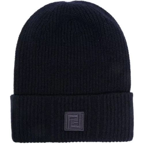 Blaue Beanie mit Label , Herren, Größe: L - Fendi - Modalova