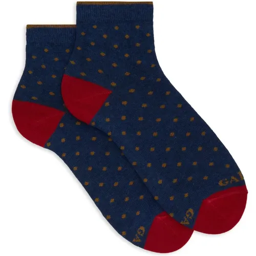 Damen super kurze blaue Baumwollsocken mit Punkten - Gallo - Modalova