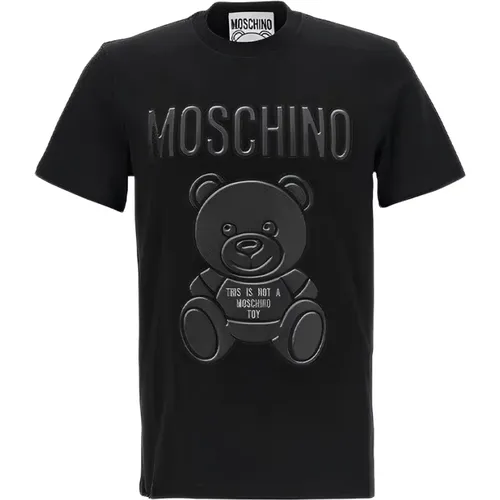 Schwarzes T-Shirt mit Logo und Teddybär-Print - Moschino - Modalova