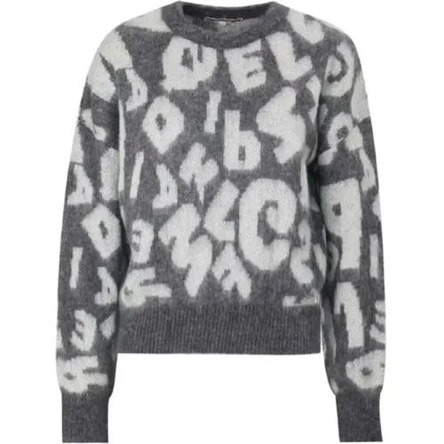 Grauer Pullover mit Buchstabenmuster und langen Ärmeln , Damen, Größe: XS - Kocca - Modalova