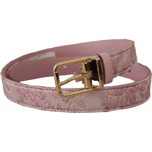 Rose Jacquard Embroidered Belt with Gold Buckle , female, Sizes: 75 CM - Dolce & Gabbana - Modalova