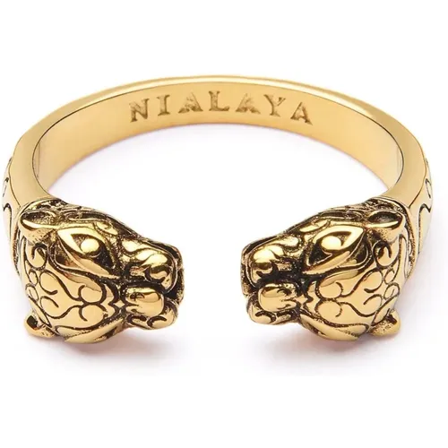 Men's Gold Panther Ring , male, Sizes: 60 MM, 66 MM, 56 MM, 58 MM, 62 MM, 64 MM - Nialaya - Modalova