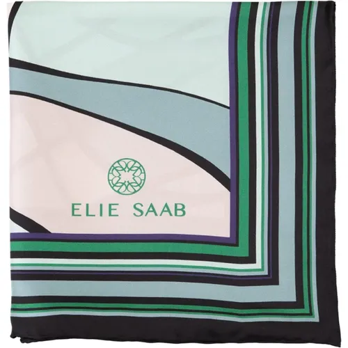 Green Printed Silk Scarf with Logo , female, Sizes: ONE SIZE - Elie Saab - Modalova