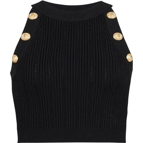 Embossed Button Knit Crop Top , female, Sizes: M, S, XS - Balmain - Modalova
