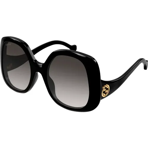 Schwarz/Graue Sonnenbrille , Damen, Größe: 55 MM - Gucci - Modalova
