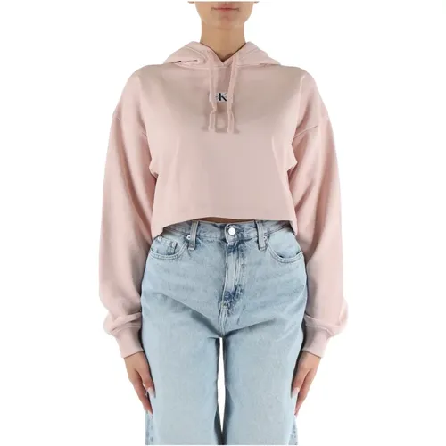 Cropped Cotton Sweatshirt with Logo Patch , female, Sizes: 2XS, XS, S, M - Calvin Klein Jeans - Modalova
