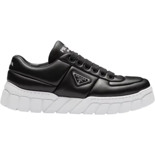 Quilted Leather Sneakers with Triangle Logo , male, Sizes: 9 UK - Prada - Modalova