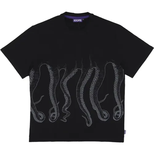Schwarzes Outline Tee Streetwear Shirt , Herren, Größe: M - Octopus - Modalova