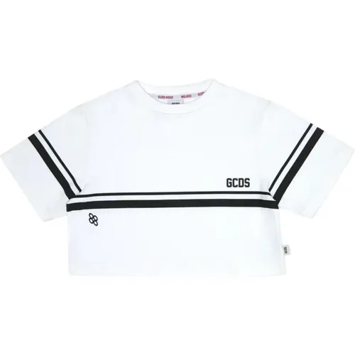 Weiße Cropped T-shirt mit Kontraststreifen - Gcds - Modalova