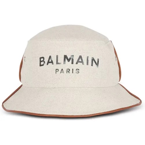 B-Army Fischerhut aus Baumwolle und Leder mit braunem -Logo , Damen, Größe: S - Balmain - Modalova