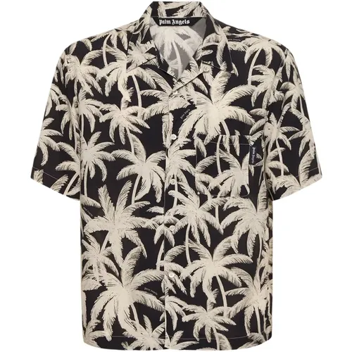 Schwarzes Hemd mit Blumenmuster,Allover Palm Hemd Schwarz Off White - Palm Angels - Modalova