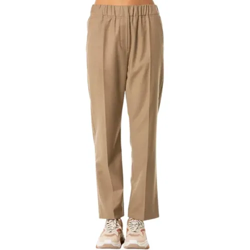 Wool Pants with Elastic Waist - Size 38, Camel , female, Sizes: 2XS - Max Mara Weekend - Modalova