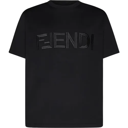 Embroidered Logo T-Shirt in , male, Sizes: XL, 2XL, M, L - Fendi - Modalova