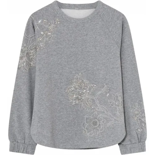 Embroidered Sweatshirt with Pearls and Sequins , female, Sizes: M - Gustav - Modalova