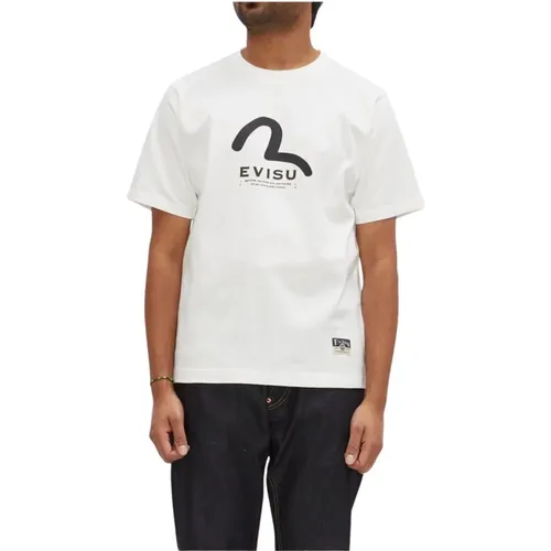 Weiß Baumwolle Regular Fit T-Shirt , Herren, Größe: S - Evisu - Modalova