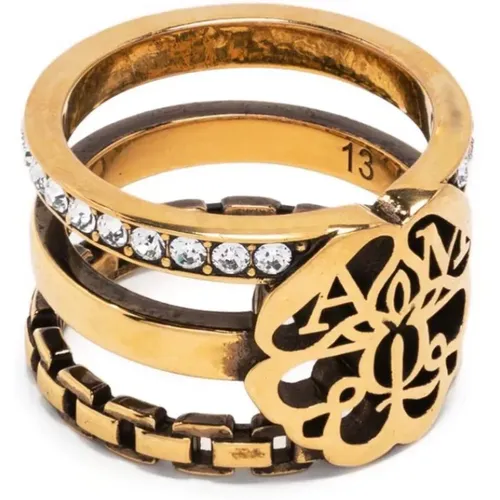 Gold Seal Ring Logo Brass Italy , female, Sizes: 54 MM - alexander mcqueen - Modalova