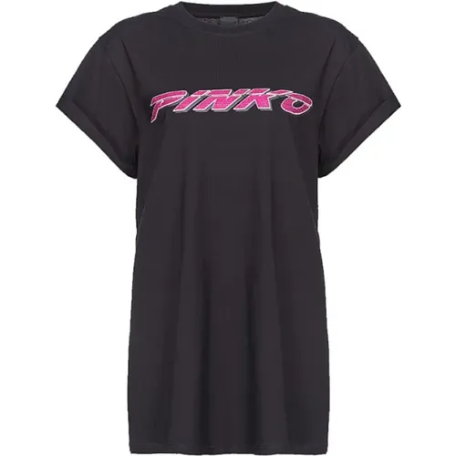Schwarzes Baumwoll-Jersey T-Shirt Telesto , Damen, Größe: S - pinko - Modalova