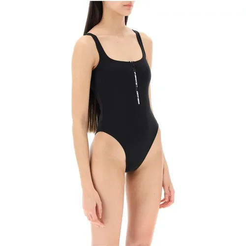 Einteiliger Badeanzug mit Reißverschluss und Logo , Damen, Größe: M - Off White - Modalova
