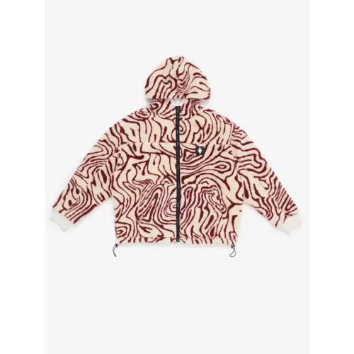 Fluid Pile Over Jacket in Ecru Burgundy , male, Sizes: S - Marcelo Burlon - Modalova