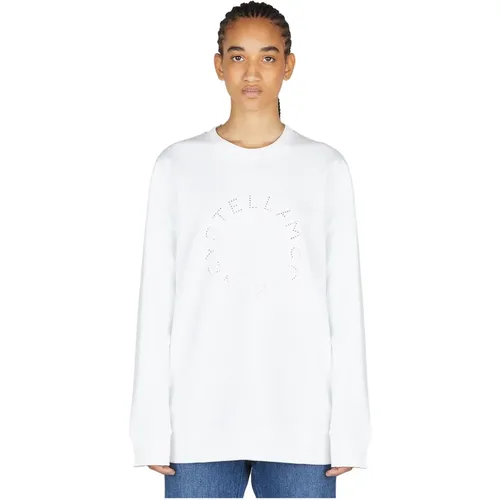 Baumwoll Rhinestone Logo Sweatshirt , Damen, Größe: L - Stella Mccartney - Modalova