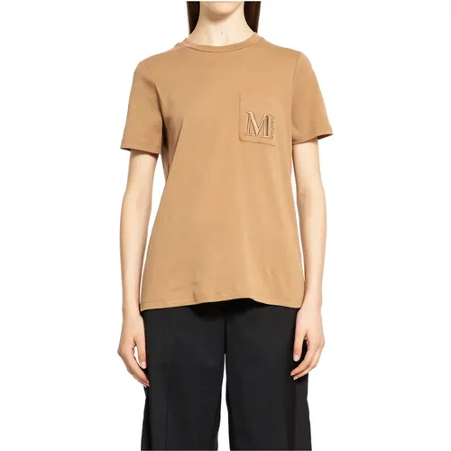 Monogramm Beiger T-Shirt mit Brusttasche,Monogramm Besticktes T-Shirt - Max Mara - Modalova