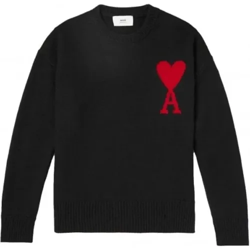 Red Wool Sweater with Ami de Coeur Motif , male, Sizes: S - Ami Paris - Modalova