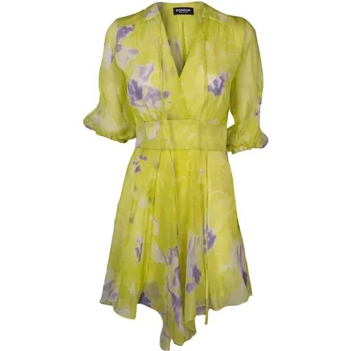 Silk chiffon midi dress with V-neck , female, Sizes: XS, 2XS - Dondup - Modalova