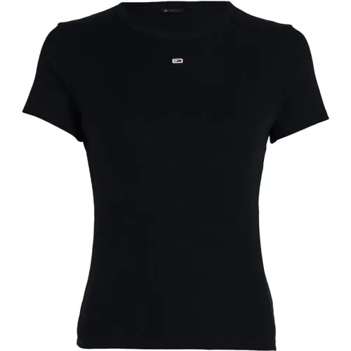 Schlankes geripptes Stretch-T-Shirt aus Baumwolle , Damen, Größe: L - Tommy Jeans - Modalova