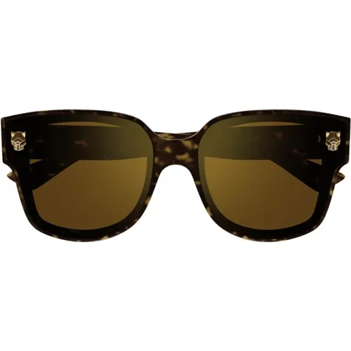 Braune Schildpatt Quadratische Sonnenbrille mit Gold Spiegeleffekt , Damen, Größe: 63 MM - Cartier - Modalova