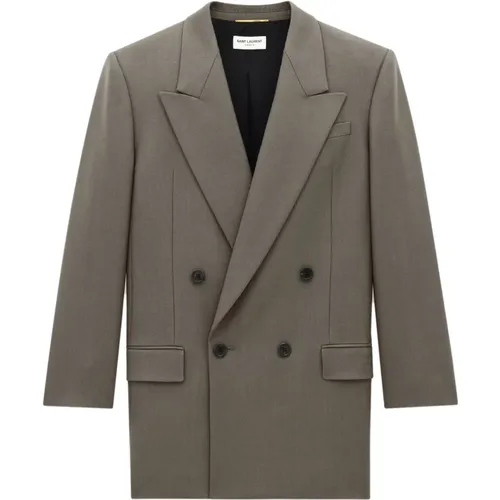 Grey Wool Double-Breasted Jacket , female, Sizes: M - Saint Laurent - Modalova