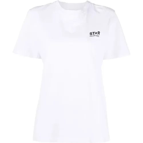 Logo Baumwoll T-Shirt mit Rundhalsausschnitt , Damen, Größe: XS - Golden Goose - Modalova