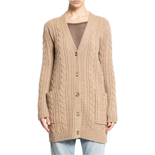 Haselnussbraune Zopfmuster-Strickjacke , Damen, Größe: L - Max Mara - Modalova