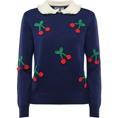 Cherry Decorated Sweater Navy White , female, Sizes: M - MC2 Saint Barth - Modalova