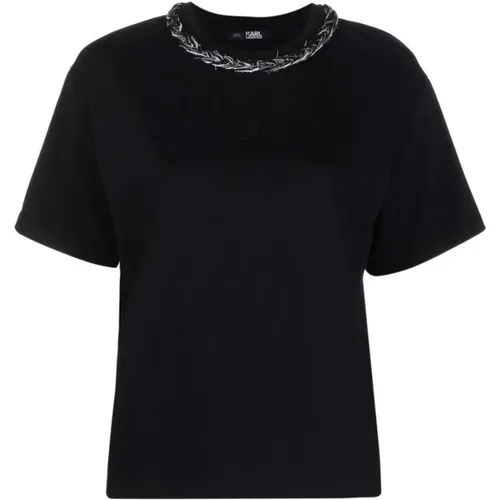Braided Collar T-Shirt , female, Sizes: S - Karl Lagerfeld - Modalova