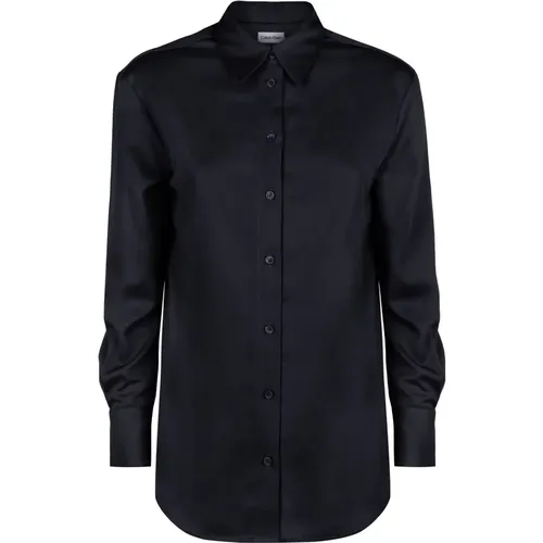 Polyester Langarmshirt mit abgerundetem Saum,Langarmshirt mit abgerundetem Saum - Calvin Klein - Modalova