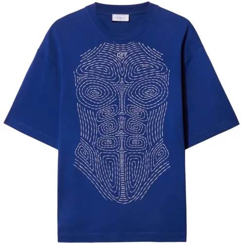 Blaue T-Shirts und Polos mit Front Body Scan Stickerei , Herren, Größe: M - Off White - Modalova