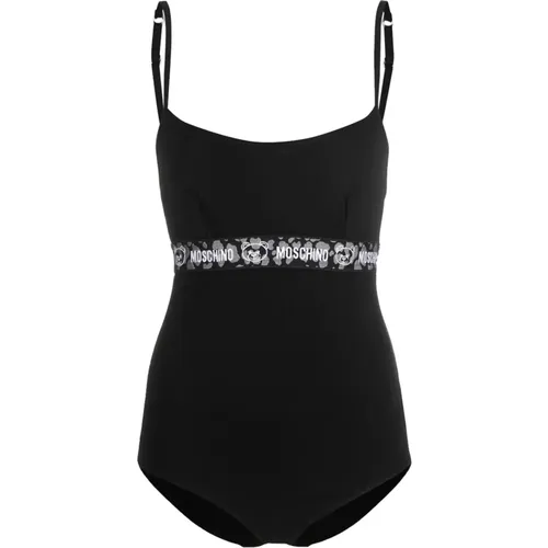 Schwarzer Logo-Tape Bodysuit für Damen - Moschino - Modalova