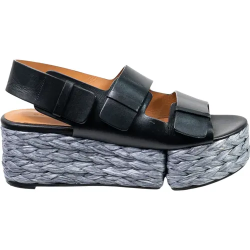Women gray raffia wedge slingback sandals in leather , female, Sizes: 4 1/2 UK - Clergerie - Modalova