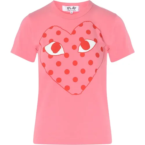 Rosa T-Shirt mit rotem Herz , Damen, Größe: L - Comme des Garçons Play - Modalova