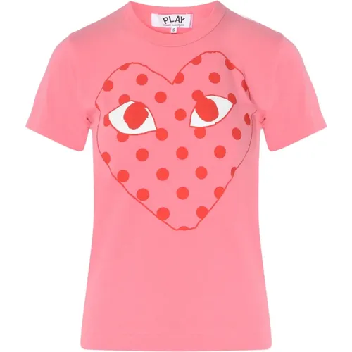 Rosa T-Shirt mit rotem Herz , Damen, Größe: S - Comme des Garçons Play - Modalova