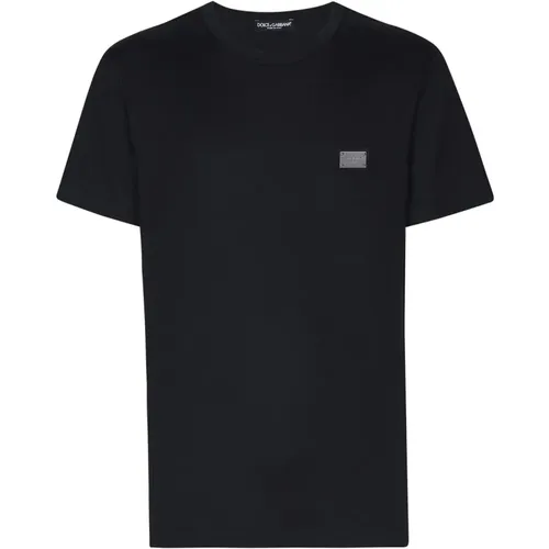 Logo-Platten-Strick-T-Shirt , Herren, Größe: 2XL - Dolce & Gabbana - Modalova