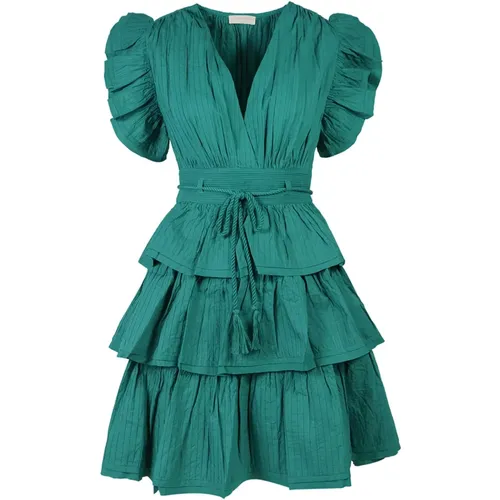 Grünes Baumwollkleid mit Verstellbarem Gürtel , Damen, Größe: 2XS - Ulla Johnson - Modalova