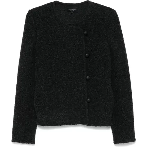 Graue Bouclé Doppelreiher Jacke , Damen, Größe: S - Emporio Armani - Modalova